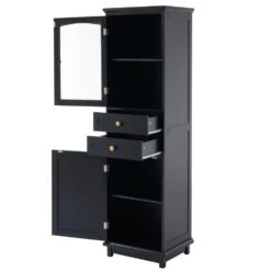 14.21 In. W X 17.76 In. D X 62.99 In. H Bathroom Storage Wall Cabinet In Black -Tahanbath black tahanbath bathroom wall cabinets z n729p171305b 76 1000
