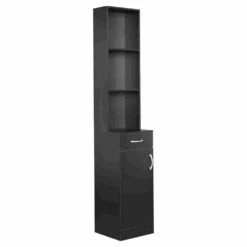 12.29 In. W X 13.38 In. D X 70.27 In. H Bathroom Storage Wall Cabinet With 1-Door And Drawer 3-Compartments In Black