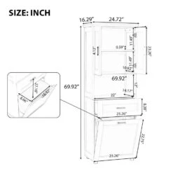 16.29 In. W X 24.72 In. D X 69.92 In. H Bathroom Storage Wall Cabinet In Black -Tahanbath black tahanbath bathroom wall cabinets z wf323481aab 44 1000