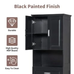 16.29 In. W X 24.72 In. D X 69.92 In. H Bathroom Storage Wall Cabinet In Black -Tahanbath black tahanbath bathroom wall cabinets z wf323481aab 4f 1000