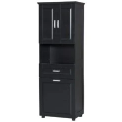 16.29 In. W X 24.72 In. D X 69.92 In. H Bathroom Storage Wall Cabinet In Black