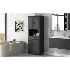 16.29 In. W X 24.72 In. D X 69.92 In. H Bathroom Storage Wall Cabinet In Black -Tahanbath black tahanbath bathroom wall cabinets z wf323481aab 76 1000