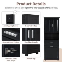 16.29 In. W X 24.72 In. D X 69.92 In. H Bathroom Storage Wall Cabinet In Black -Tahanbath black tahanbath bathroom wall cabinets z wf323481aab fa 1000