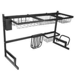 Black Stainless Steel Standing 2-Tier Over The Sink Dish Rack For Kitchen Countertop -Tahanbath black tahanbath dish racks ct cl h21s5y 76 1000