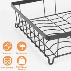 Black Carbon Steel Standing 2-Tier Dish Rack With Drainboard And Utensil Holder Cup Rack Swivel Spout For Kitchen -Tahanbath black tahanbath dish racks ct cl h5h9z8 fa 1000