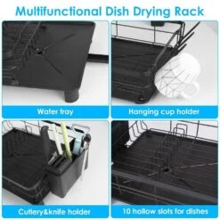 Black Carbon Steel Standing Dish Rack For Kitchen Countertop -Tahanbath black tahanbath dish racks ct cl h73glx 1f 1000