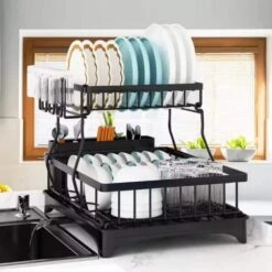 Stainless Steel Dish Rack For Kitchen Counter: Detachable Drainer And Drainboard -Tahanbath black tahanbath dish racks ct cl hhjjnw 31 1000