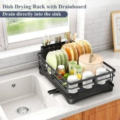 Stainless Steel Detachable Dish Racks With Drainboard For Kitchen Counter -Tahanbath black tahanbath dish racks ct cl xfbg62 fa 1000