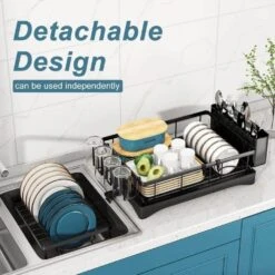 2-Tier Detachable Detachable Dish Drying Rack With Drainboard -Tahanbath black tahanbath dish racks z d01027hahsw 1f 1000