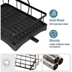 2-Tier Detachable Detachable Dish Drying Rack With Drainboard -Tahanbath black tahanbath dish racks z d01027hahsw 76 1000