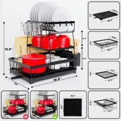 3-Tier Automatic Drainage Dish Rack-Rust-Proof Large Drying Rack For Kitchen Counter -Tahanbath black tahanbath dish racks z d0102x3gmeu 1f 1000