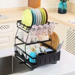 3-Tier Automatic Drainage Dish Rack-Rust-Proof Large Drying Rack For Kitchen Counter -Tahanbath black tahanbath dish racks z d0102x3gmeu 31 1000