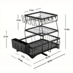 3-Tier Automatic Drainage Dish Rack-Rust-Proof Large Drying Rack For Kitchen Counter -Tahanbath black tahanbath dish racks z d0102x3gmeu 4f 1000