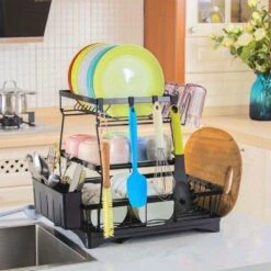 3-Tier Automatic Drainage Dish Rack-Rust-Proof Large Drying Rack For Kitchen Counter -Tahanbath black tahanbath dish racks z d0102x3gmeu 76 1000