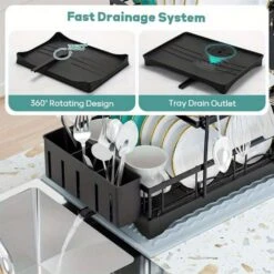 3-Tier Automatic Drainage Dish Rack-Rust-Proof Large Drying Rack For Kitchen Counter -Tahanbath black tahanbath dish racks z d0102x3gmeu fa 1000