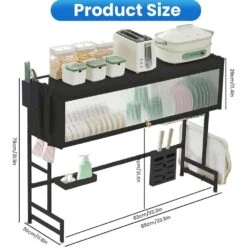 3-Tier Over Sink Dish Rack-33.5" Space-Saving Storage With Cover, Baskets & Utensil Holder (Black) -Tahanbath black tahanbath dish racks z d0102x3jzzw 76 1000