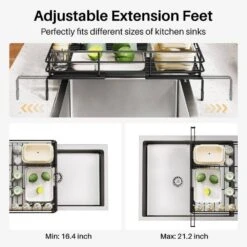 Expandable Stainless Steel Dish Rack-Large Over-Sink Drainer With Drainboard & Utensil Holder (Black) -Tahanbath black tahanbath dish racks z d0102xf1sy6 66 1000