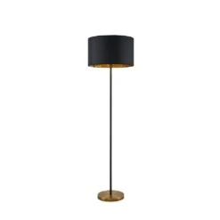 59 In. Black Modern 1-Light 1-Way (On/Off) Standard Floor Lamp For Living Room With Cotton Drum Shade -Tahanbath black tahanbath floor lamps ct xl 99403 4f 1000