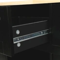 Black Kitchen Cart With Rubber Wood Drop-Leaf Countertop, 3 Drawers, Cabinet Storage And 5 Wheels -Tahanbath black tahanbath kitchen carts z wf298028aab 76 1000