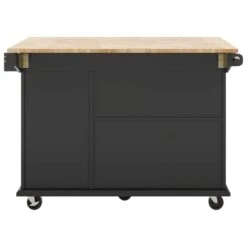 53.9 In. Rolling Kitchen Cart Island With Drop Leaf: 3-Tier Pull-Out Storage, Spice/Towel Racks And Internal In Black -Tahanbath black tahanbath kitchen carts z wf312383aab d4 1000