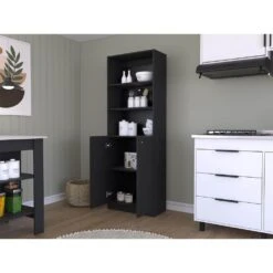 24.72 In. W X 11.77 In. D X 71.10 In. H Black Wood Freestanding Linen Cabinet W/Dual-Door For Office In Black -Tahanbath black tahanbath linen cabinets ct xl 142814 31 1000