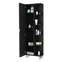20.15 In. W X 8.45 In. D X 62.20 In. H Black Melamine Freestanding Linen Cabinet W/5-Shelves In Black 8 20.15 In. W X 8.45 In. D X 62.20 In. H Black Melamine Freestanding Linen Cabinet W/5-Shelves In Black -Tahanbath black tahanbath linen cabinets ct xl p148933 4f 1000