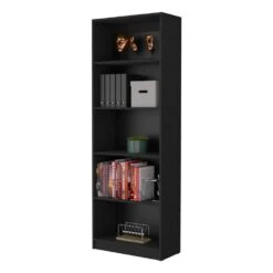 11.70 In. W X 24.70 In. D X 71.10 In. H Black Wood Freestanding Linen Cabinet With 5 Shelves In Black -Tahanbath black tahanbath linen cabinets ct xl p175149 44 1000