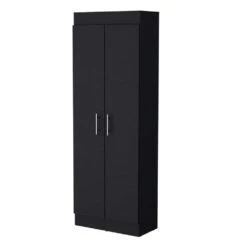 11.90 In. W X 23.60 In. D X 66.80 In. H Black Wood Freestanding Linen Cabinet With 5-Shelves In Black -Tahanbath black tahanbath linen cabinets ct xl p175201 1f 1000