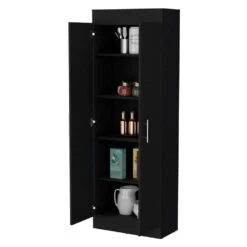 11.90 In. W X 23.60 In. D X 66.80 In. H Black Wood Freestanding Linen Cabinet With 5-Shelves In Black -Tahanbath black tahanbath linen cabinets ct xl p175201 4f 1000
