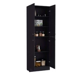 23.60 In. W X 11.80 In. D X 71.10 In. H Black Particle Board Freestanding Linen Cabinet W/4-Doors In Black 11 23.60 In. W X 11.80 In. D X 71.10 In. H Black Particle Board Freestanding Linen Cabinet W/4-Doors In Black -Tahanbath black tahanbath linen cabinets ct xl p188841 1f 1000