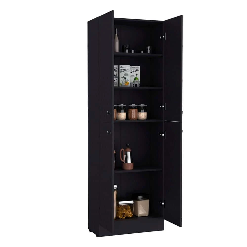 23.60 In. W X 11.80 In. D X 71.10 In. H Black Particle Board Freestanding Linen Cabinet W/4-Doors In Black 5 23.60 In. W X 11.80 In. D X 71.10 In. H Black Particle Board Freestanding Linen Cabinet W/4-Doors In Black - Image 5