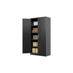 31.50 In. W X 15.70 In. D X 71 In. H Black Steel Freestanding Linen Cabinet W/4-Shelves And 2-Door In Black -Tahanbath black tahanbath linen cabinets ct xl p196191 31 1000