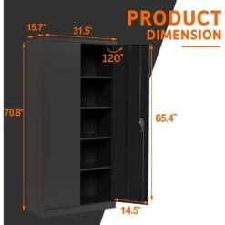31.50 In. W X 15.70 In. D X 71 In. H Black Steel Freestanding Linen Cabinet W/4-Shelves And 2-Door In Black -Tahanbath black tahanbath linen cabinets ct xl p196191 c3 1000