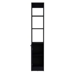 13.03 In. W X 10.43 In. D X 70.87 In. H Black Wood Freestanding Linen Cabinet W/6-Shelves And Door In Black