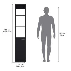 13.03 In. W X 10.43 In. D X 70.87 In. H Black Wood Freestanding Linen Cabinet W/6-Shelves And Door In Black -Tahanbath black tahanbath linen cabinets ct xl p199754 c3 1000