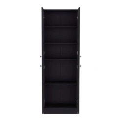 23.60 W X 11.80 D X 71.10 In. H Black Wood Freestanding Linen Cabinet W/5-Shelves & 4-Doors In Black