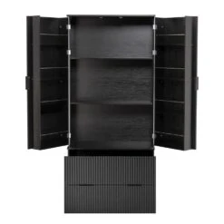 15.75 In. W X 31.49 In. D X 71.65 In. H MDF Freestanding Linen Cabinet With 2-Drawers And 8-Door In Black -Tahanbath black tahanbath linen cabinets ct xl p294988 4f 1000
