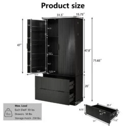 15.75 In. W X 31.49 In. D X 71.65 In. H MDF Freestanding Linen Cabinet With 2-Drawers And 8-Door In Black -Tahanbath black tahanbath linen cabinets ct xl p294988 c3 1000