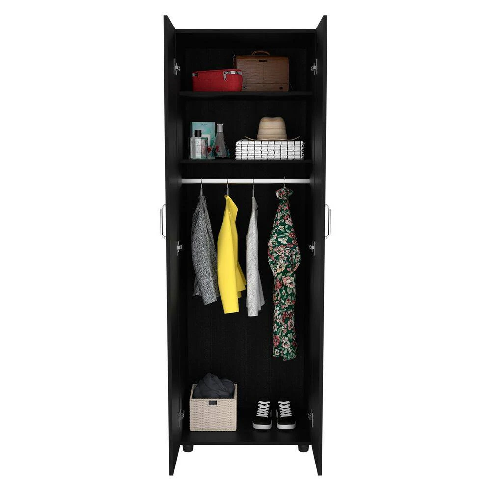 19 In. W X 23.60 In. D X 70.80 In. H Black Particle Board Freestanding Linen Cabinet With Shelves And Rod In Black 5 19 In. W X 23.60 In. D X 70.80 In. H Black Particle Board Freestanding Linen Cabinet With Shelves And Rod In Black - Image 5