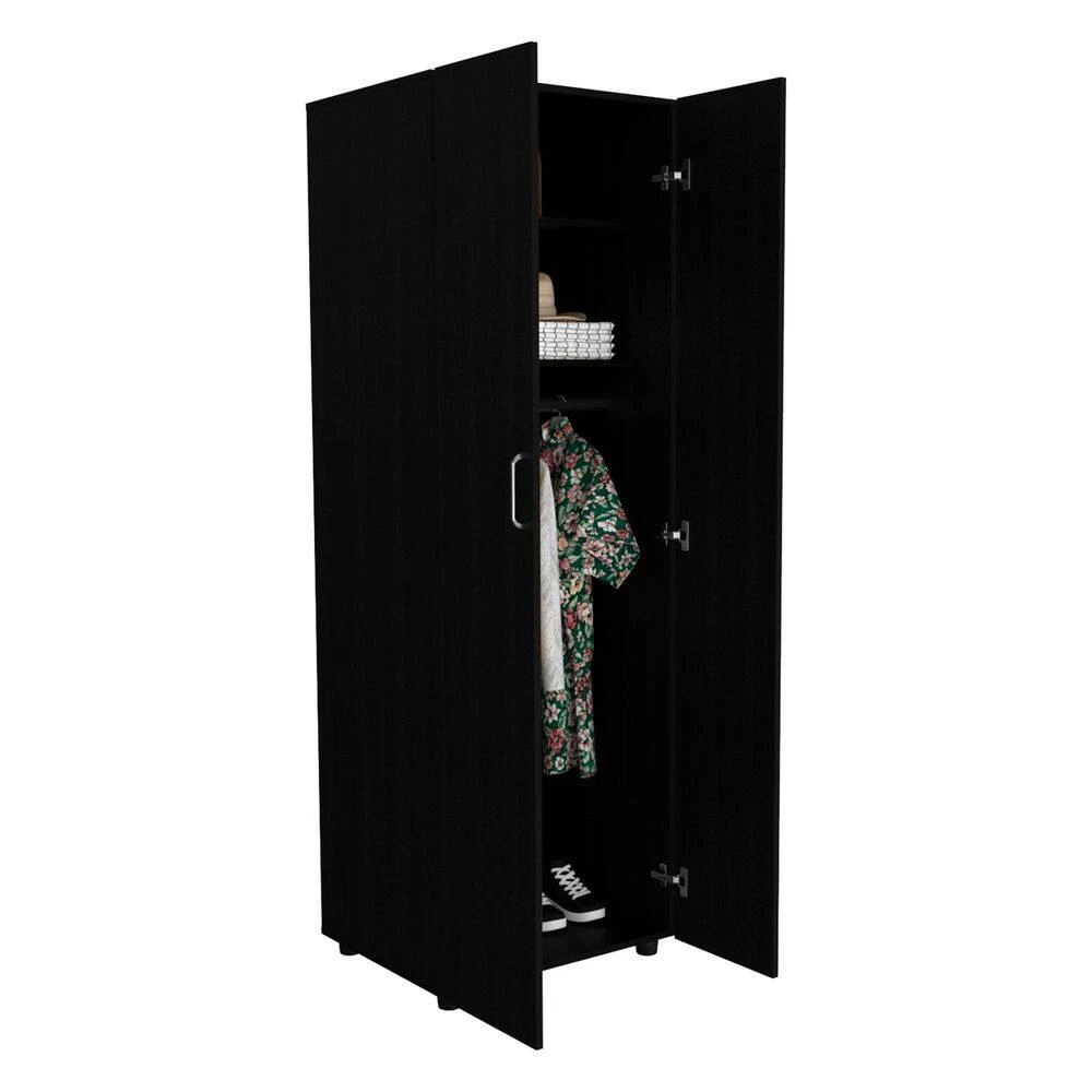 19 In. W X 23.60 In. D X 70.80 In. H Black Particle Board Freestanding Linen Cabinet With Shelves And Rod In Black 4 19 In. W X 23.60 In. D X 70.80 In. H Black Particle Board Freestanding Linen Cabinet With Shelves And Rod In Black - Image 4