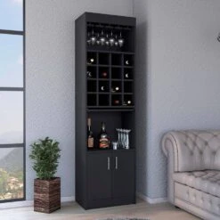 13.30 In. W X 20 In. D X 71.10 In. H Black Particle Board Freestanding Linen Cabinet W/2-Shelves In Black -Tahanbath black tahanbath linen cabinets ct xl s00332 31 1000