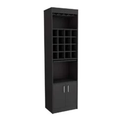 13.30 In. W X 20 In. D X 71.10 In. H Black Particle Board Freestanding Linen Cabinet W/2-Shelves In Black