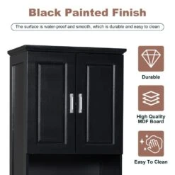 16.10 In. W X 24.50 In. D X 70.80 In. H Bathroom Storage Wall Cabinet In Black -Tahanbath black tahanbath linen cabinets z n725p192478b 1f 1000