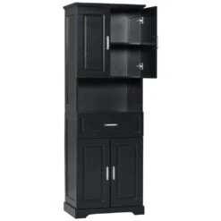 16.10 In. W X 24.50 In. D X 70.80 In. H Bathroom Storage Wall Cabinet In Black -Tahanbath black tahanbath linen cabinets z n725p192478b 44 1000