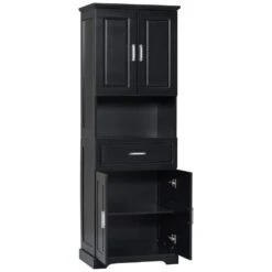 16.10 In. W X 24.50 In. D X 70.80 In. H Bathroom Storage Wall Cabinet In Black