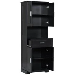 16.10 In. W X 24.50 In. D X 70.80 In. H Bathroom Storage Wall Cabinet In Black -Tahanbath black tahanbath linen cabinets z n725p192478b 76 1000