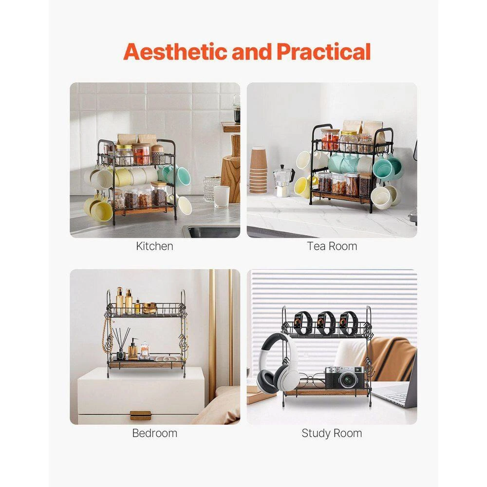 2 Tier Coffee Bar Organizer For Countertop With 12 Movable Mug Hook Mug Holder 6 2 Tier Coffee Bar Organizer For Countertop With 12 Movable Mug Hook Mug Holder - Image 6