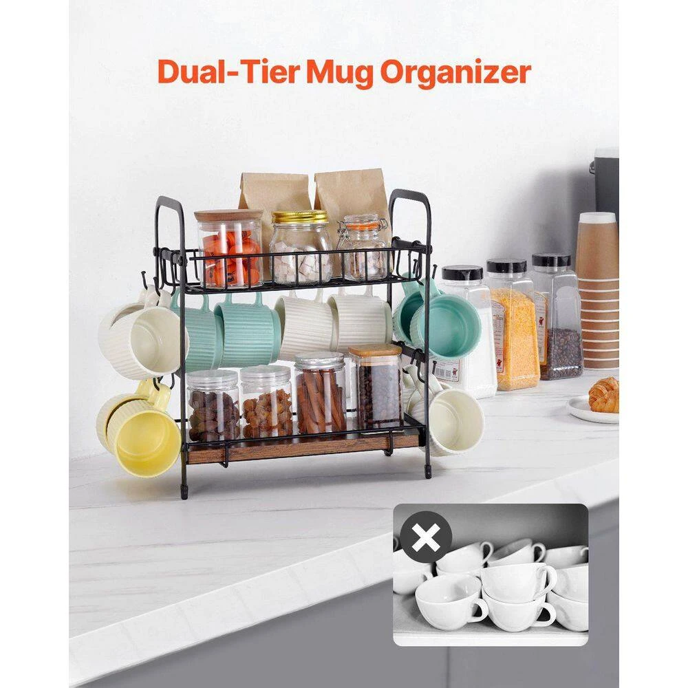 2 Tier Coffee Bar Organizer For Countertop With 12 Movable Mug Hook Mug Holder 4 2 Tier Coffee Bar Organizer For Countertop With 12 Movable Mug Hook Mug Holder - Image 4