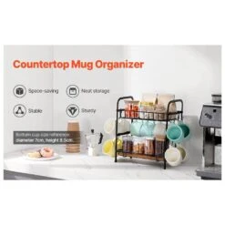 2 Tier Coffee Bar Organizer For Countertop With 12 Movable Mug Hook Mug Holder 19 2 Tier Coffee Bar Organizer For Countertop With 12 Movable Mug Hook Mug Holder -Tahanbath black tahanbath mug trees z d010277tj4j d4 1000