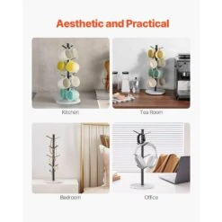 Mug Tree With Marble Base 8 Hooks Cup Rack Stand For Counter Kitchen Home In Black -Tahanbath black tahanbath mug trees z d010277u7s6 1f 1000